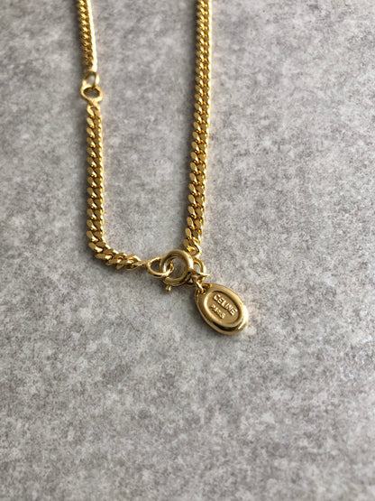 CELINE Blason Rhinestone Necklace Gold Vintage jghz4v