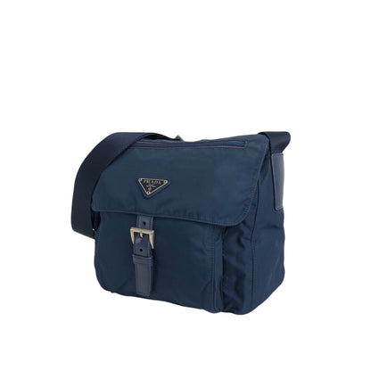 PRADA Tessuto Triangle Logo Front Buckle Shoulder bag Navy Vintage rj8wam