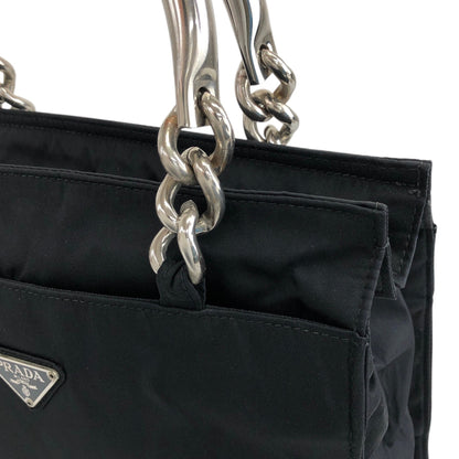 PRADA Triangle Logo Metal Handle Handbag Black Vintage 5usfgw