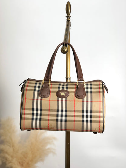 BURBERRY Classic Check Logo Handbag Boston bag Beige Vintage p2ptmi