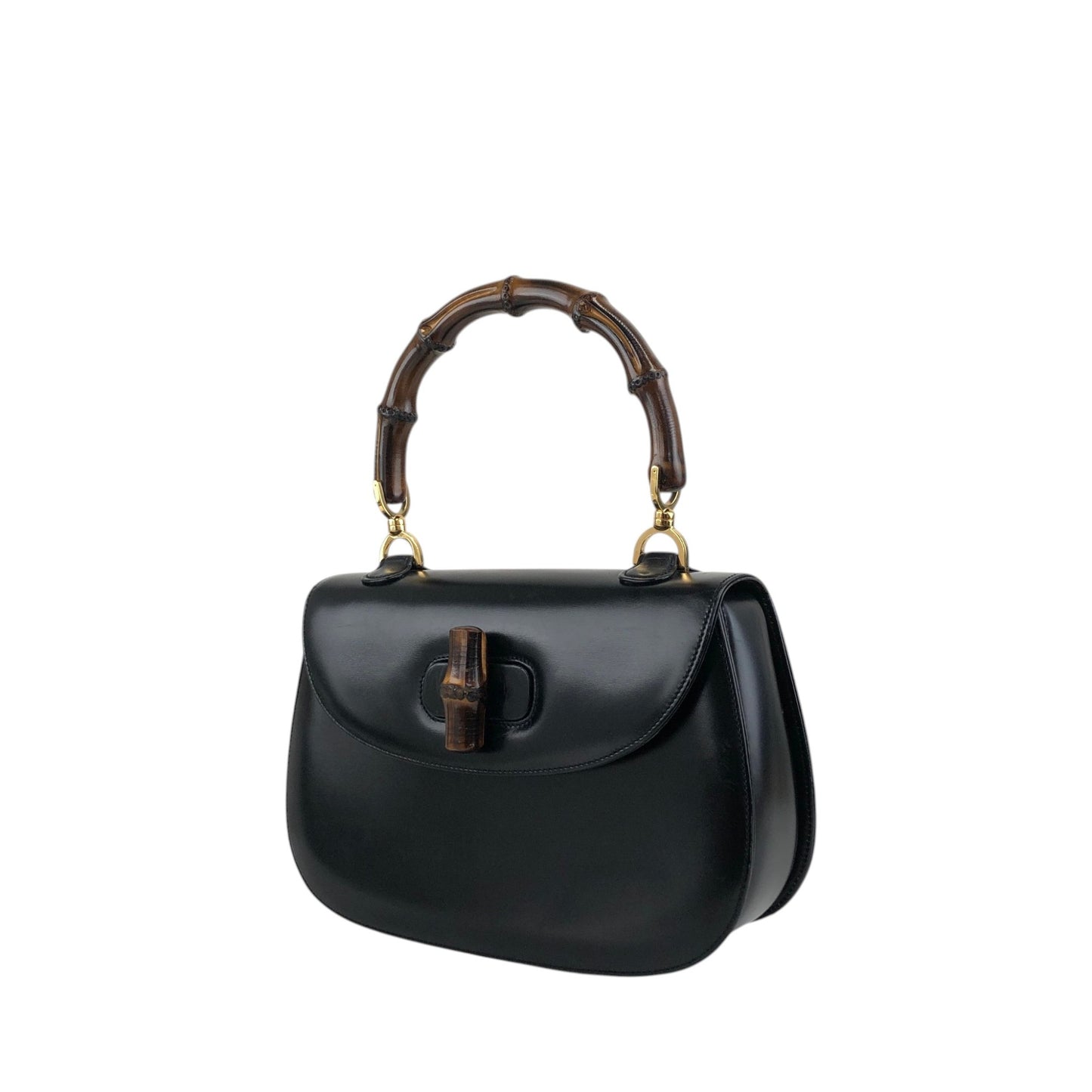 GUCCI Bamboo Turn Lock Handbag Black Vintage 57imw4