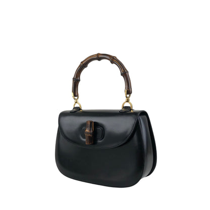GUCCI Bamboo Turn Lock Handbag Black Vintage 57imw4