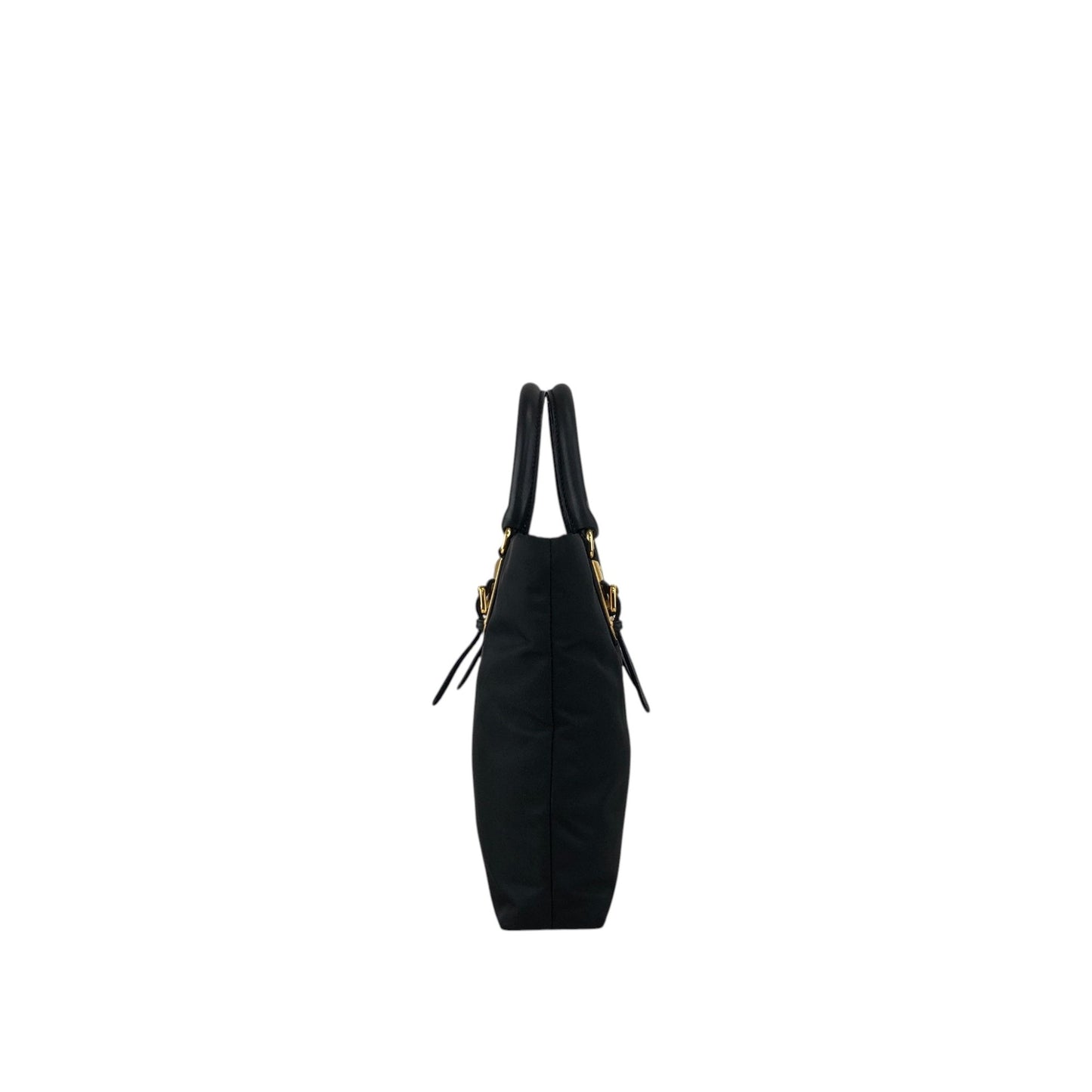 PRADA Logo Front Buckle Handbag Black Vintage rm4ygr
