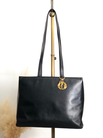 Christian Dior Logo Charm Handbag Totebag Black Vintage jimcsr