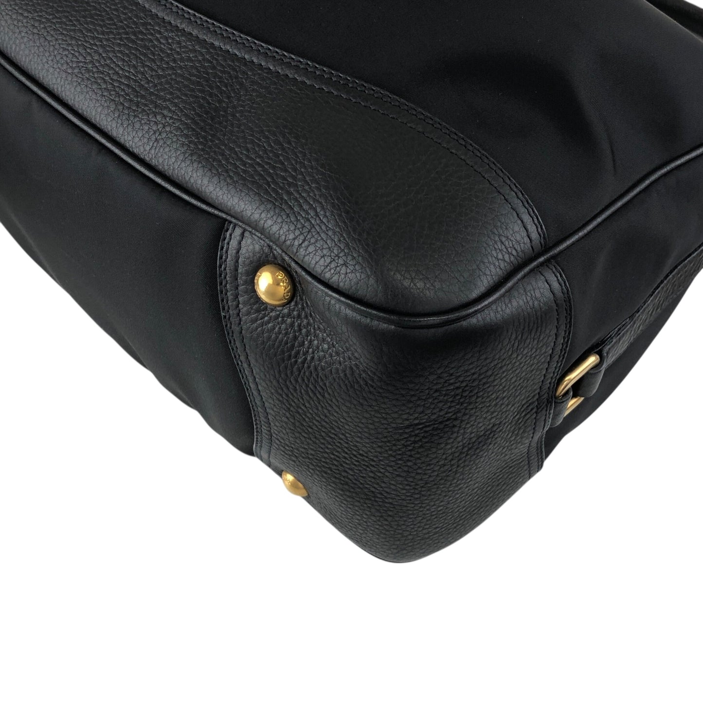 PRADA Logo Front Buckle Shoulder bag Black Vintage rv2srn