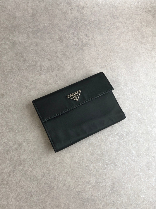 PRADA Tessuto Triangle Logo Folded Wallet Black Vintage baazbt