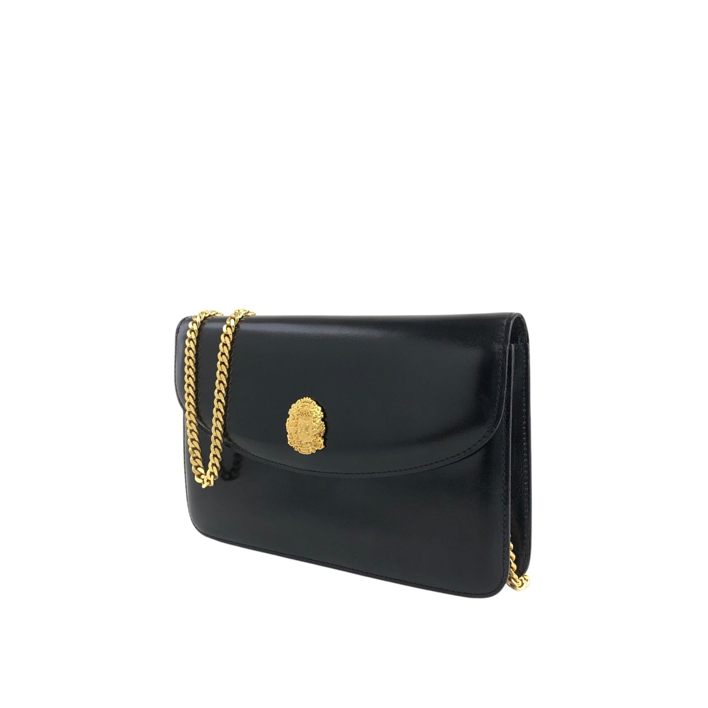 CELINE Blason Emblem Motif Chain Shoulder bag Black Vintage 2bfdfw