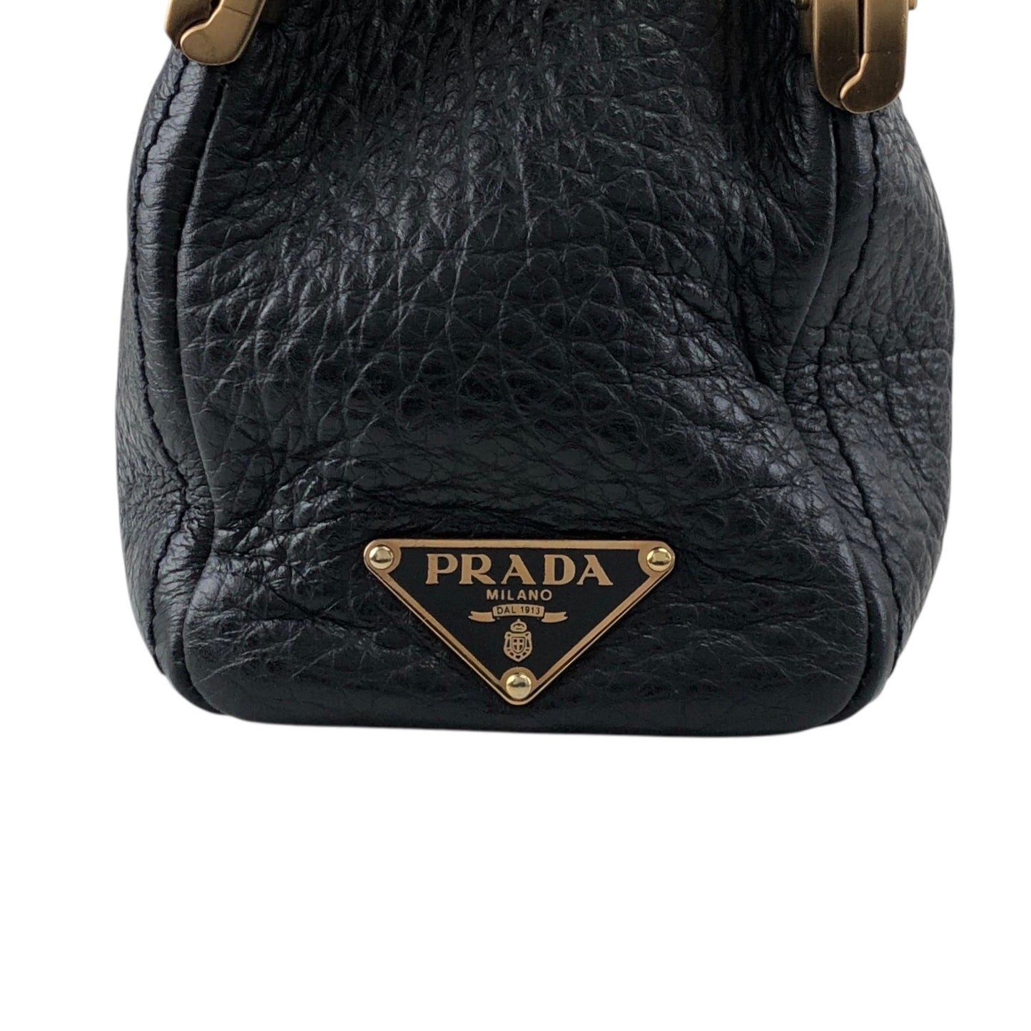 PRADA Triangle Logo Metal Closure Handbag Black Vintage epwvbd