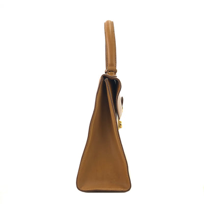PRADA Metal Closure Leather Handbag Camel Vintage hktpxe