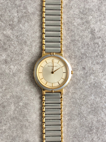 Yves Saint Laurent YSL Logo Quartz Watch Silver×Gold Vintage yyi2d7