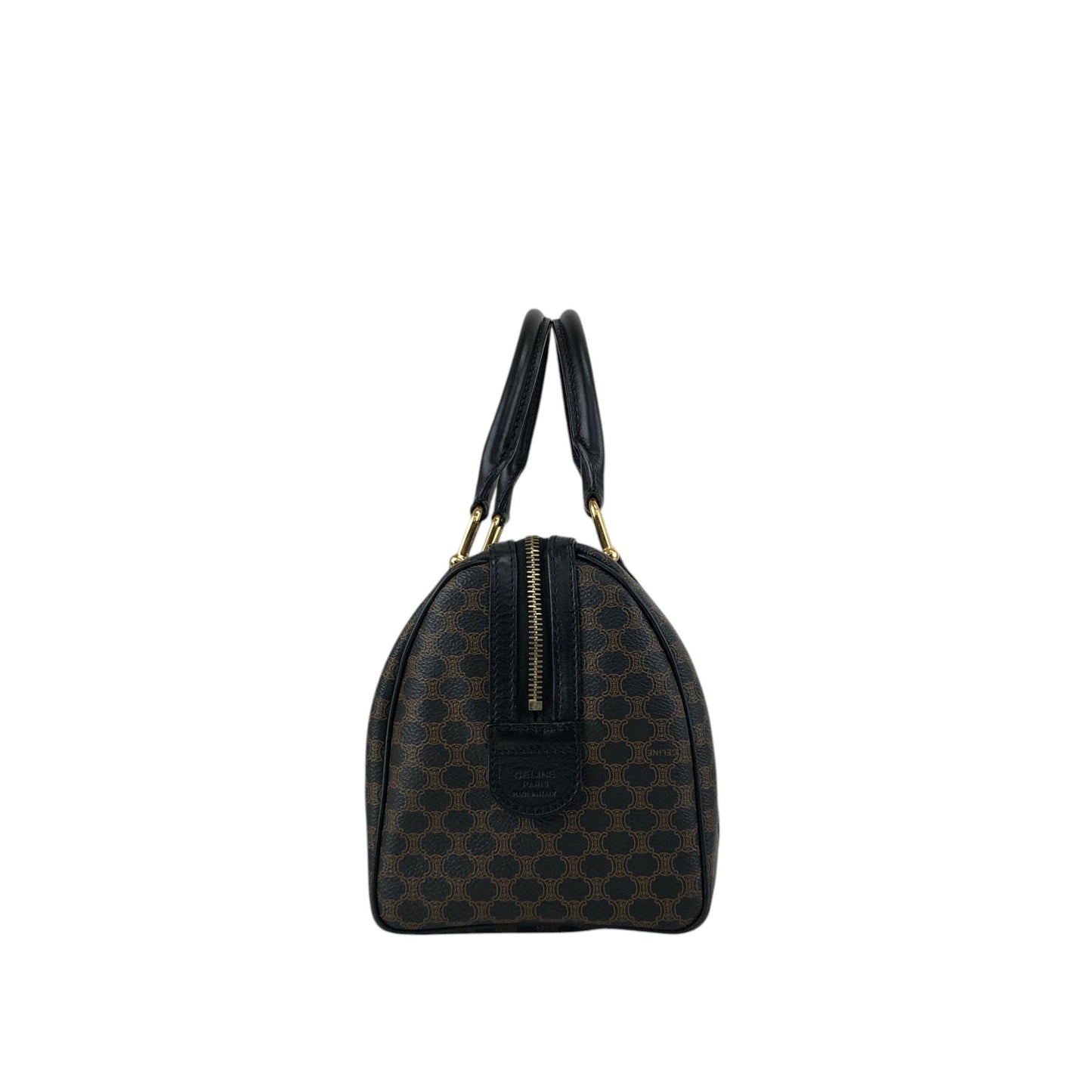 CELINE Macadam Blason Small Boston bag Handbag Black Vintage 5whgfy