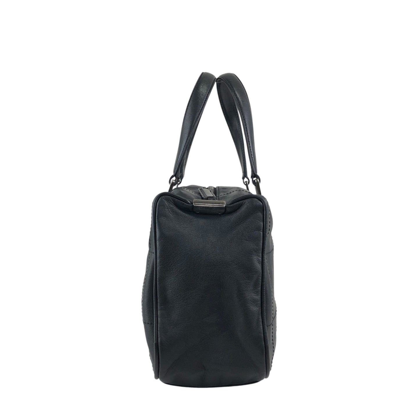 CHANEL Chocolate Bar Logo Embossed Small Boston bag Handbag Black Vintage 8fy7s8