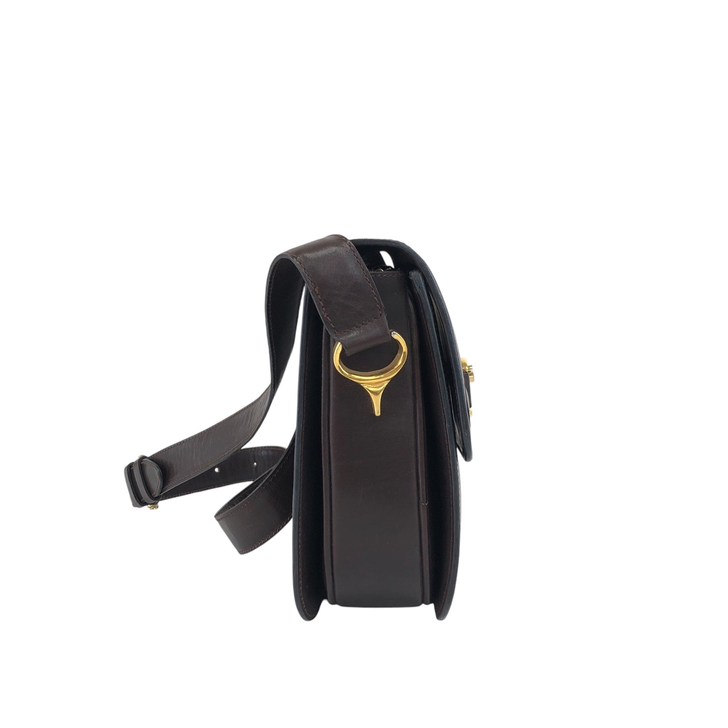 CELINE Horse Bit Turn Lock Shoulder bag Dark Brown Vintage frjwyw