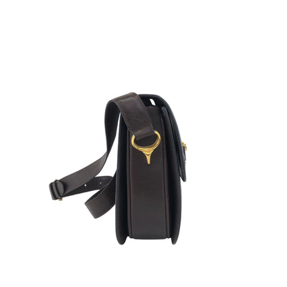 CELINE Horse Bit Turn Lock Shoulder bag Dark Brown Vintage frjwyw