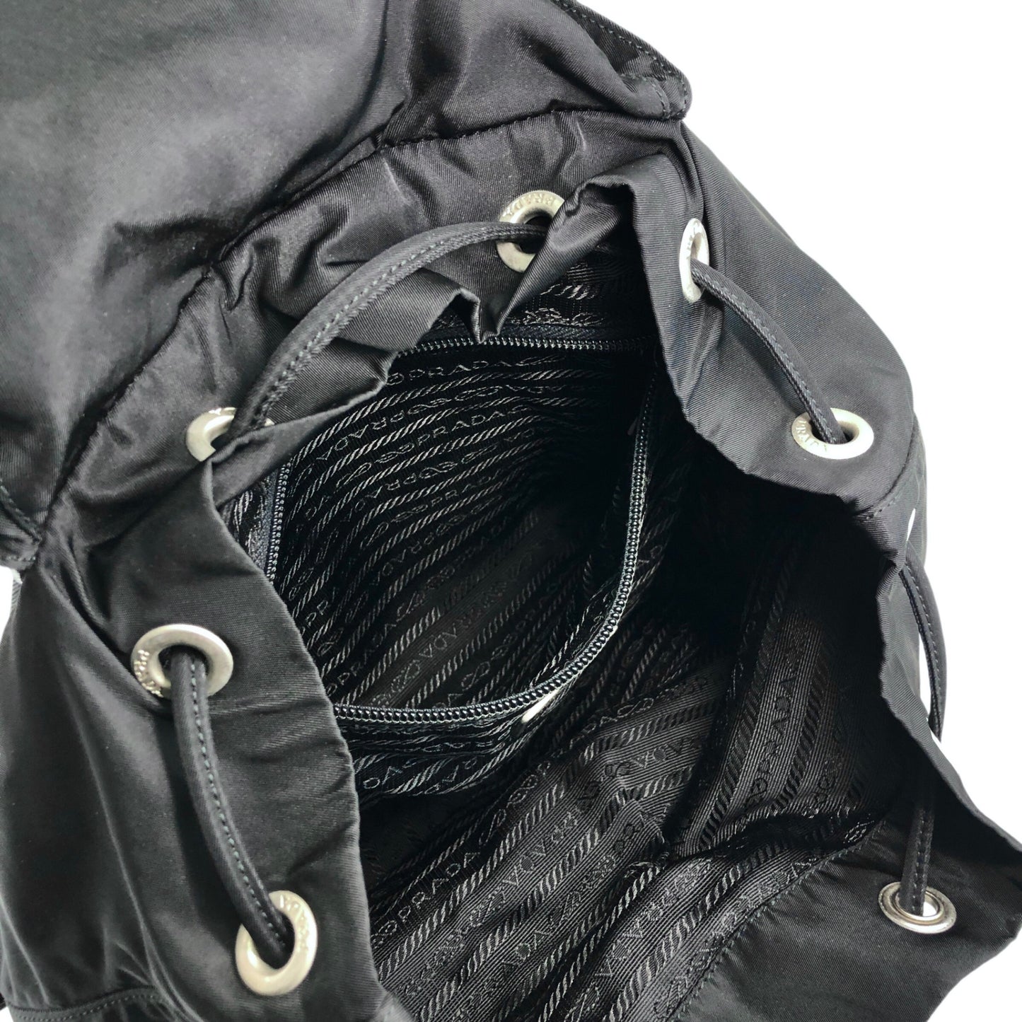 PRADA Tessuto Triangle Logo Front Buckle Backpack Black Vintage adjm4v