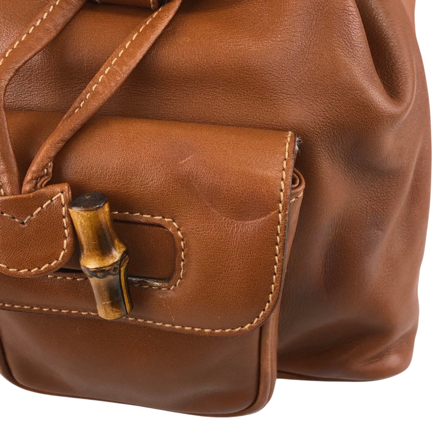 GUCCI Bamboo Front Pocket Backpack Brown Vintage jfzn8g