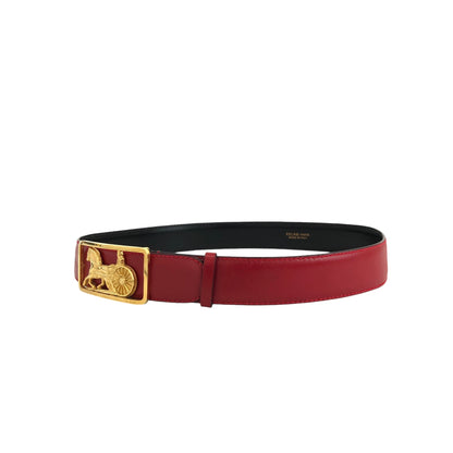 CELINE Carriage Belt Red Vintage 666k25