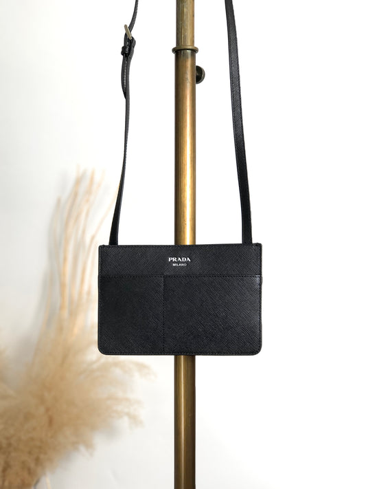 PRADA Logo Small Shoulder bag Black Vintage j8w3eu