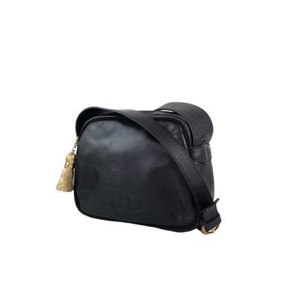 Christian Dior Logo Embossed Tassel Shoulder bag Black Vintage nvdfjx
