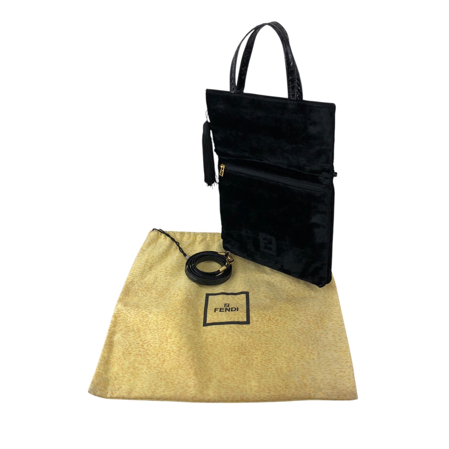 FENDI Logo Tassel Two-way Shoulder bag Black Vintage jw2uf7