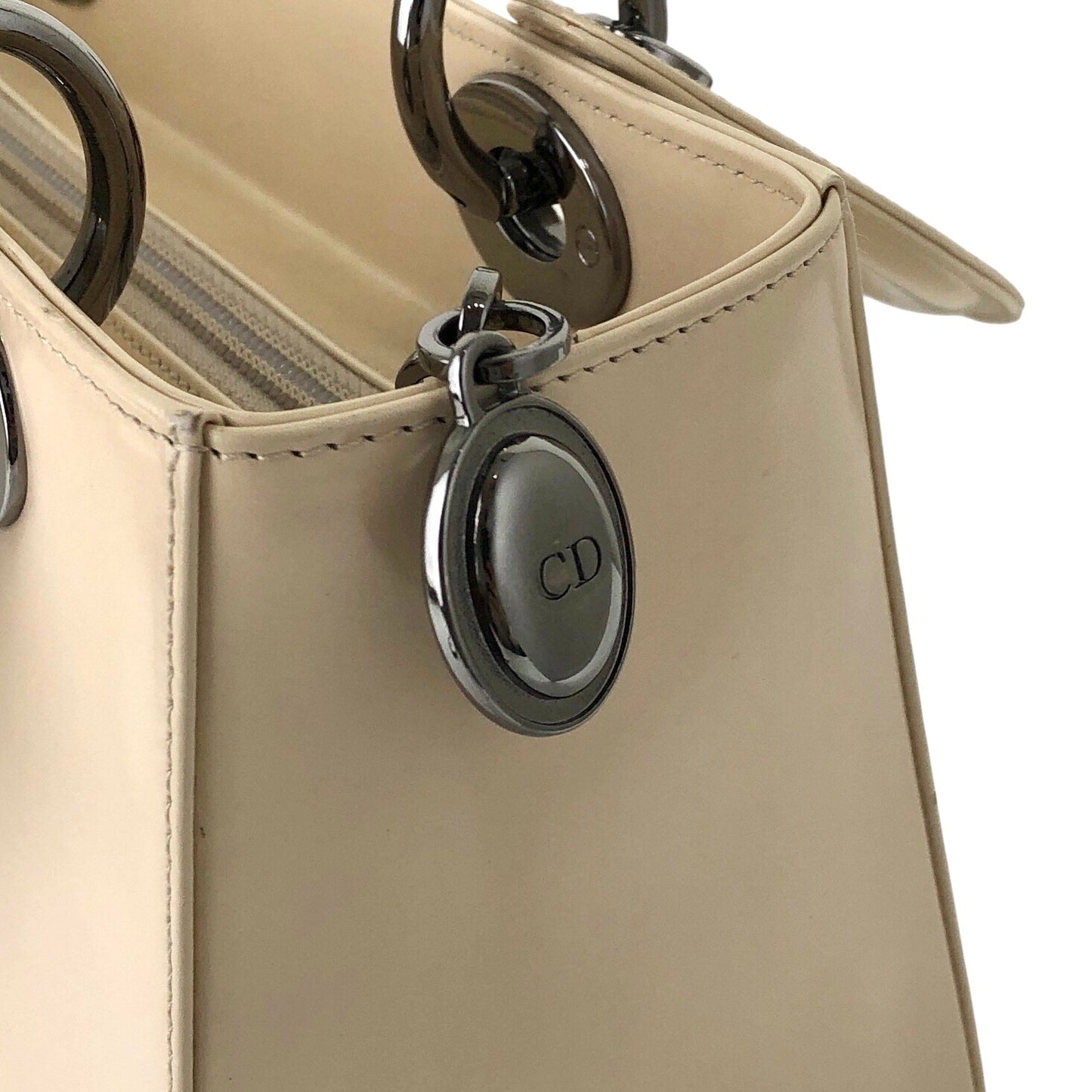 Christian Dior Lady Dior Logo Embossed Handbag Beige Vintage rnt3g4