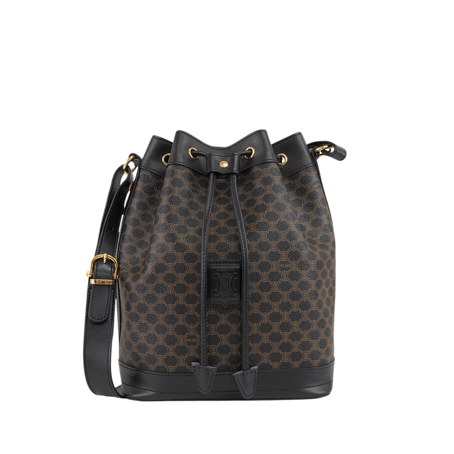 CELINE Macadam Blason Drawstring Shoulder bag Black Vintage ruunby