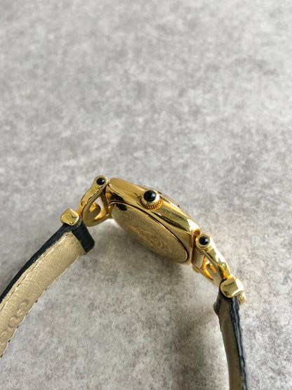 GUCCI Logo Watch Gold×Black 6300L Vintage j8nsfp