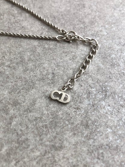 Christian Dior CD Logo Necklace Silver Vintage pshihx