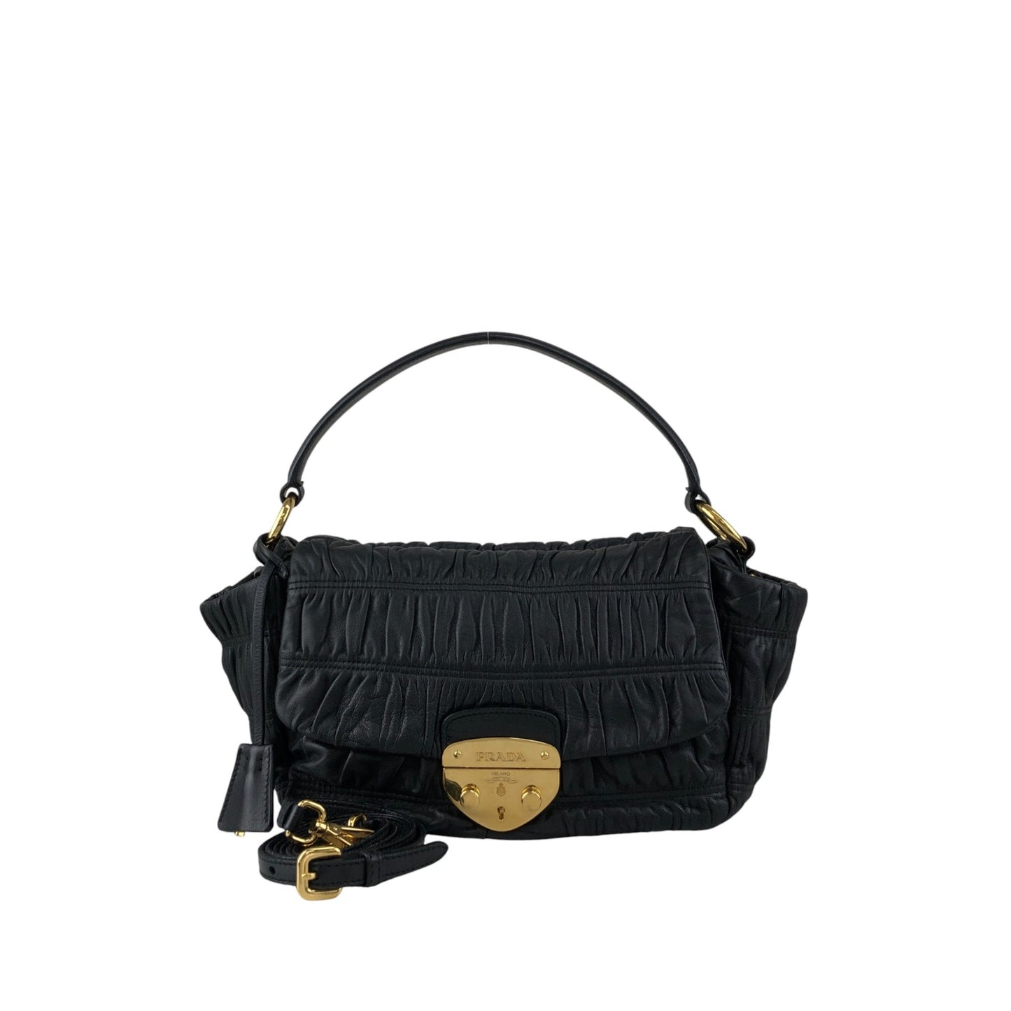 PRADA Logo Front Lock Two-way Handbag Shoulder bag Black Vintage zdrec3