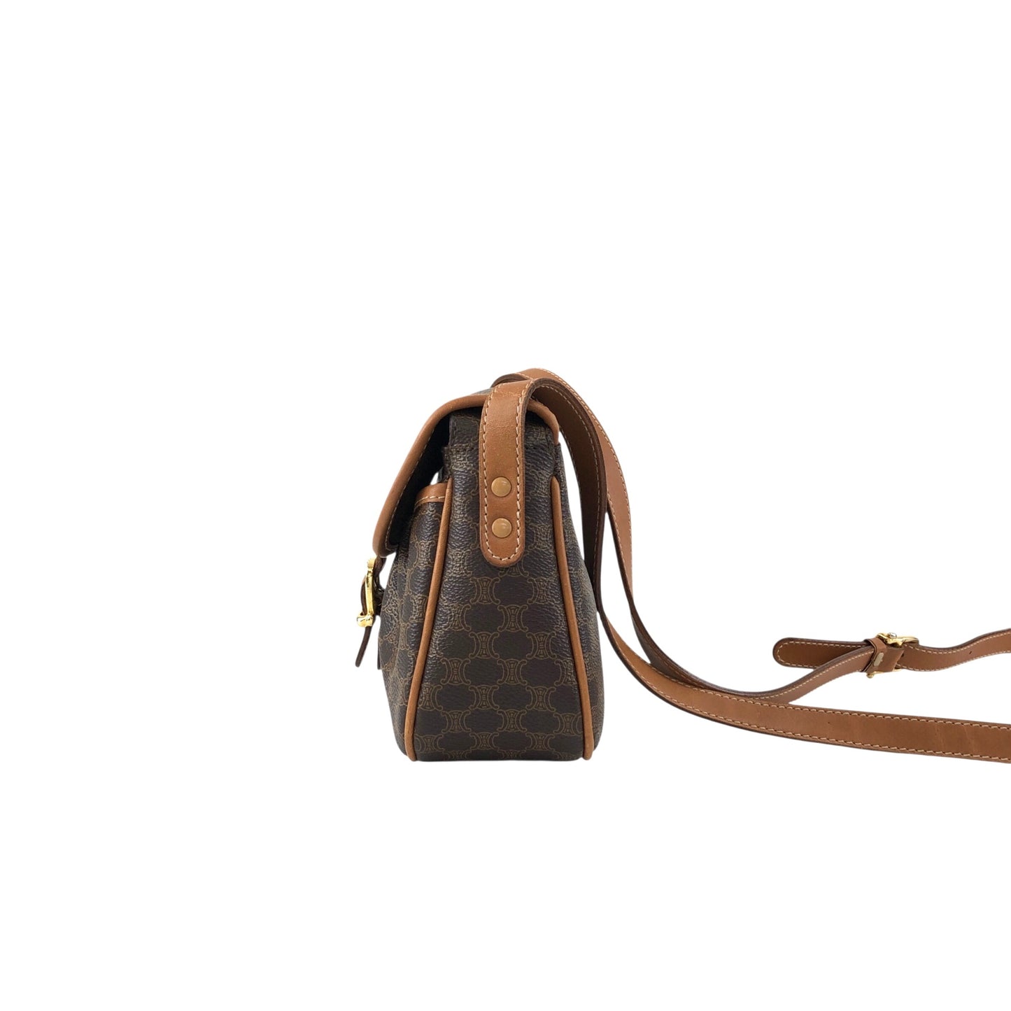 CELINE Macadam Blason Front Buckle Shoulder bag Brown Vintage 8vwf72