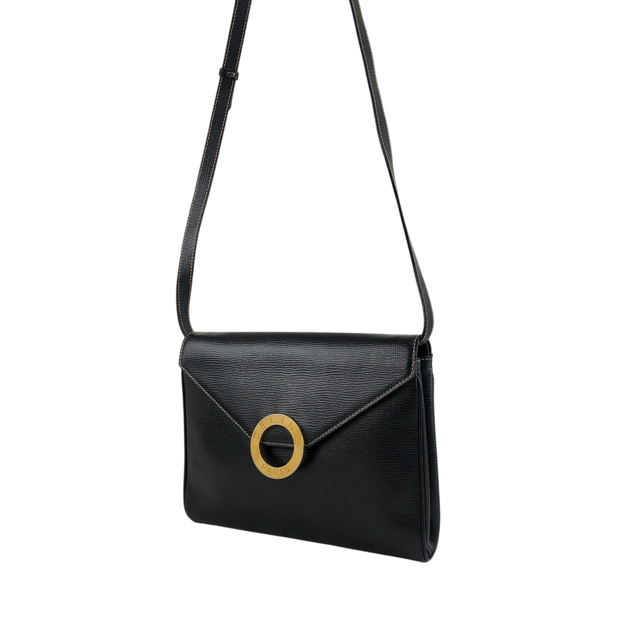 CELINE Circle Logo Shoulder bag Black Vintage 3sg788