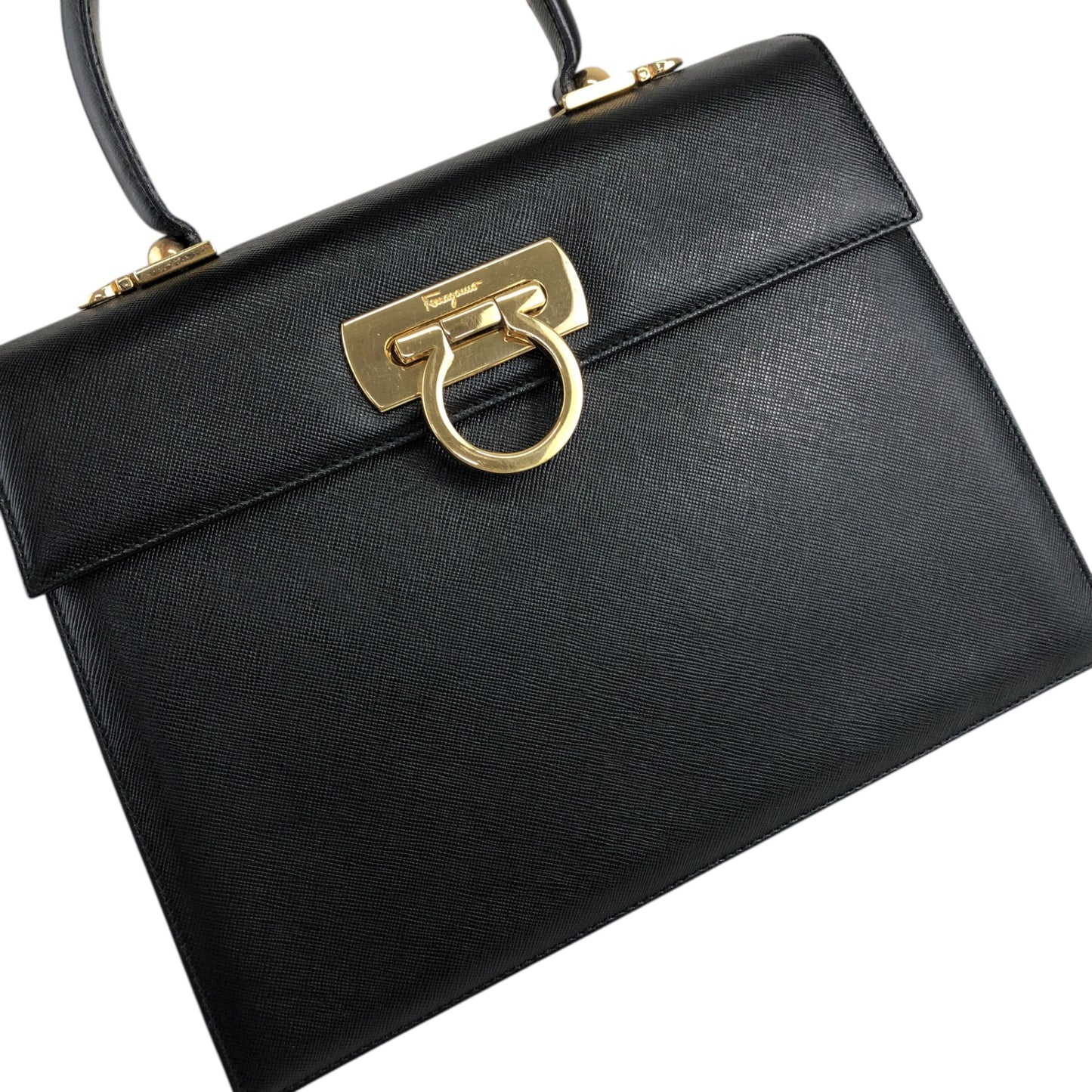 Salvatore Ferragamo Gancini Two-way Handbag Shoulder bag Black Vintage 67icsp