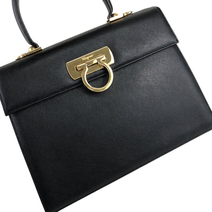 Salvatore Ferragamo Gancini Two-way Handbag Shoulder bag Black Vintage 67icsp