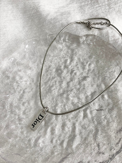 Christian Dior Logo Necklace Silver Vintage vanrpb