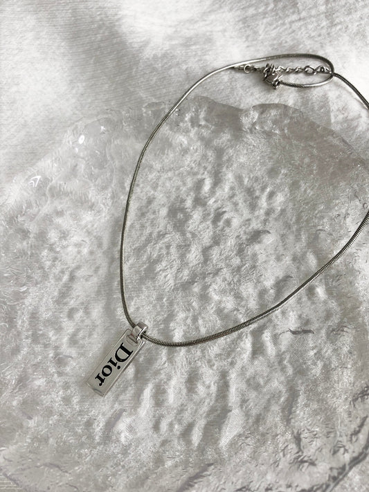 Christian Dior Logo Necklace Silver Vintage vanrpb