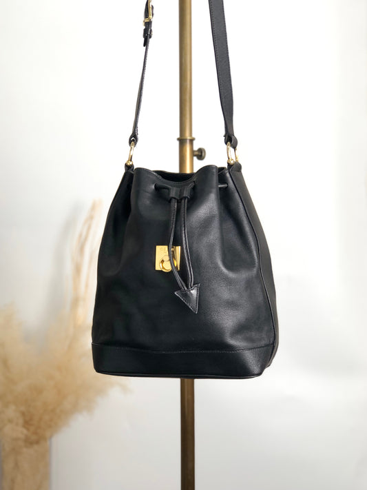 CELINE Gancini Drawstring Shoulder bag Black Vintage 4852gj