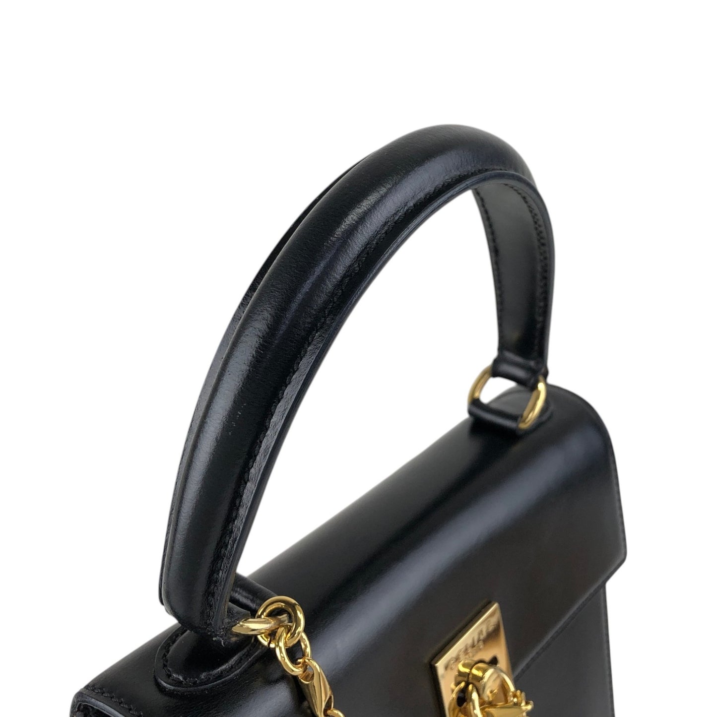 CELINE Gancini Chain Two-way Handbag Shoulder bag Black Vintage ydzyn7