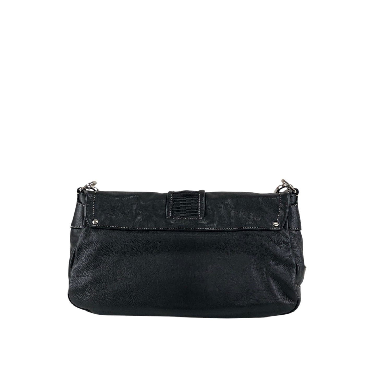 PRADA Triangle Logo Front Buckle Double Pocket Shoulder bag Black Vintage vjewiz