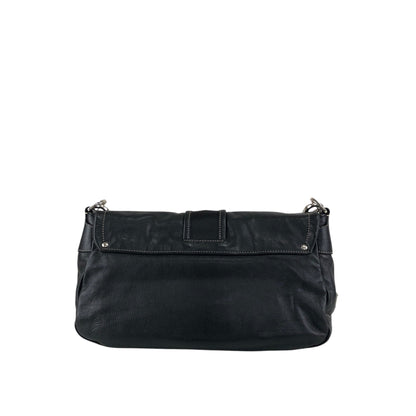PRADA Triangle Logo Front Buckle Double Pocket Shoulder bag Black Vintage vjewiz