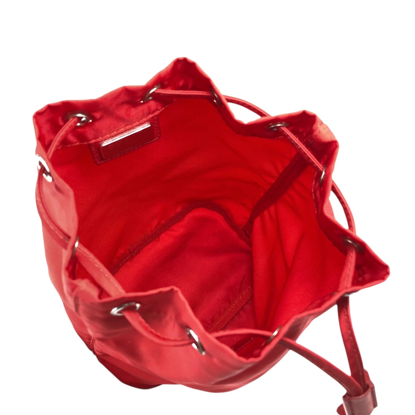 PRADA Tessuto Triangle Logo Drawstring Small Handbag Red Vintage 8aunpv