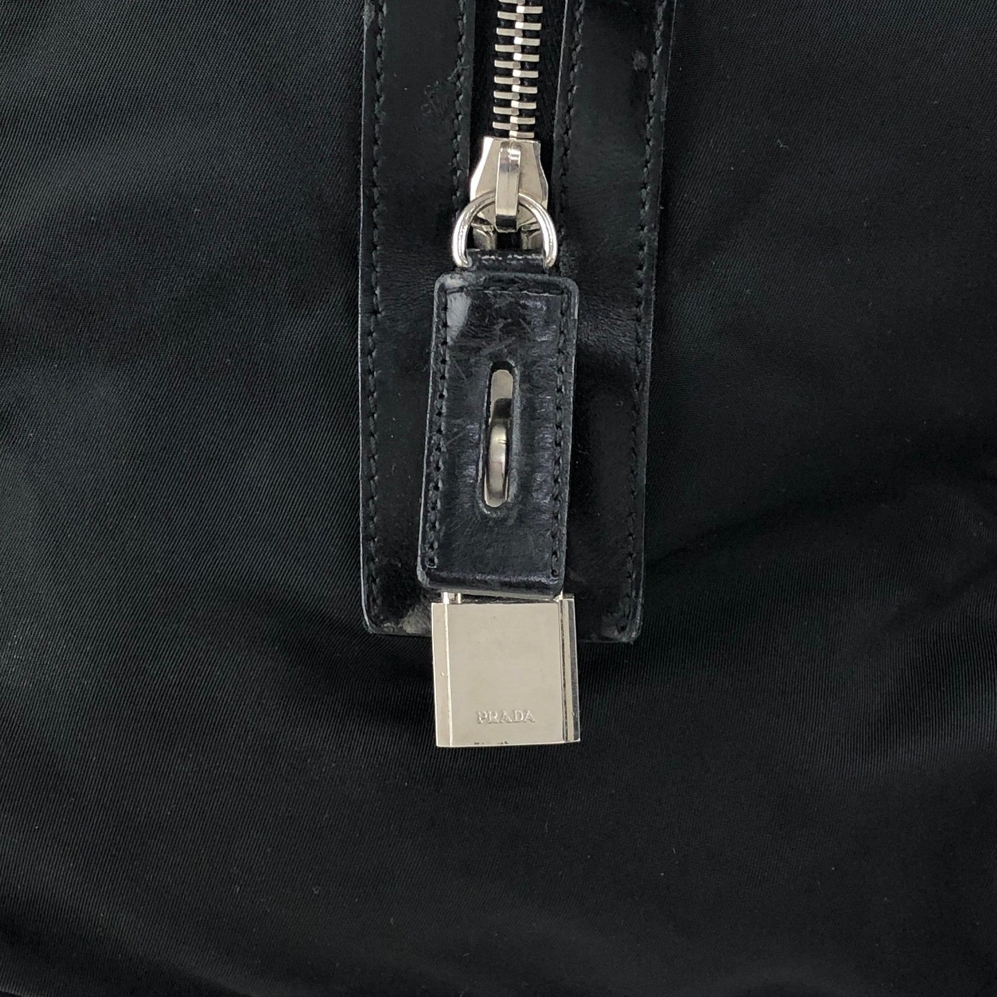PRADA Tessuto Triangle Logo Double Pocket Handbag Boston bag Black Vintage 84gcbc
