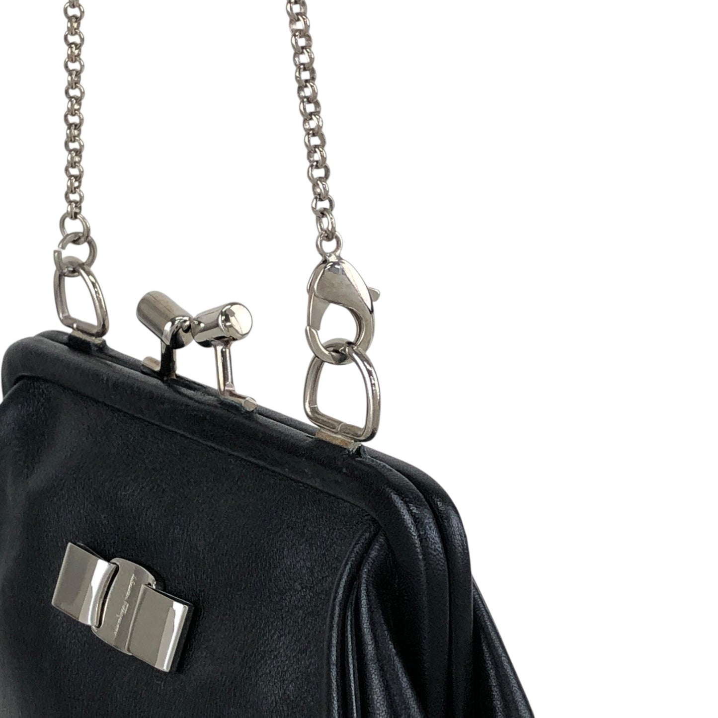 Salvatore Ferragamo Vala Metal Clasp Chain Shoulder bag Black Vintage yntg52