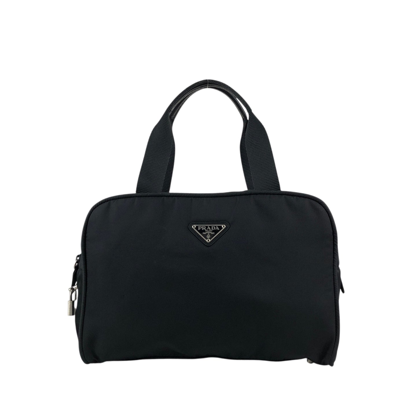 PRADA Tessuto Triangle Logo Padlock Handbag Black Vintage h25vhs
