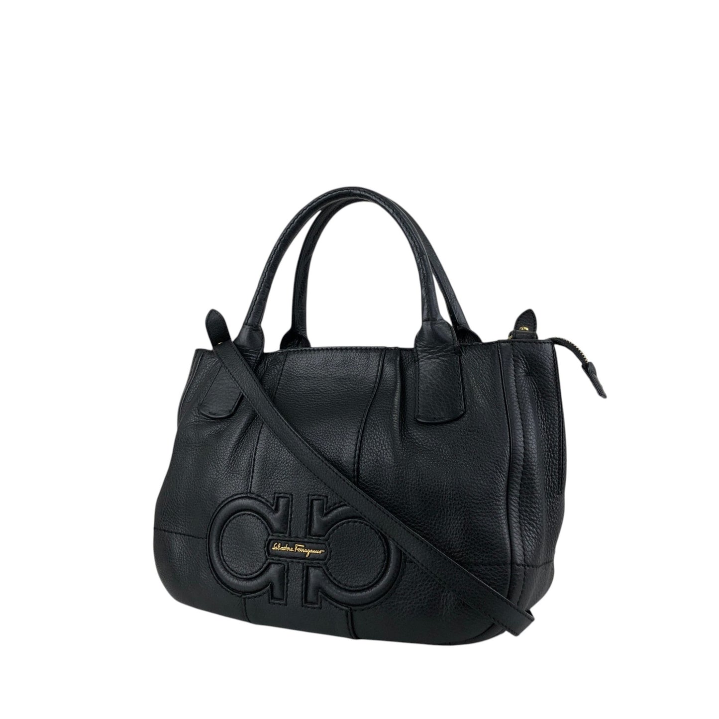 Salvatore Ferragamo Logo Embossed Two-way Handbag Shoulder bag Black Vintage 6dd4sj