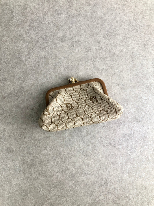 Christian Dior Honeycomb Pattern Clasp Coin Purse Beige Vintage vfbftb