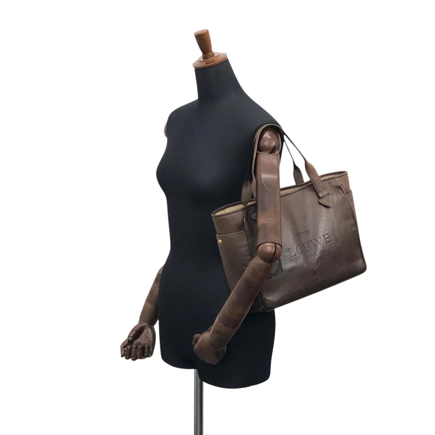 LOEWE Logo Embossed Handbag Totebag Brown Vintage faniey