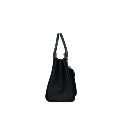 Christian Dior Logo Handbag Black,Indigo Canvas Denim Vintage 554rfk