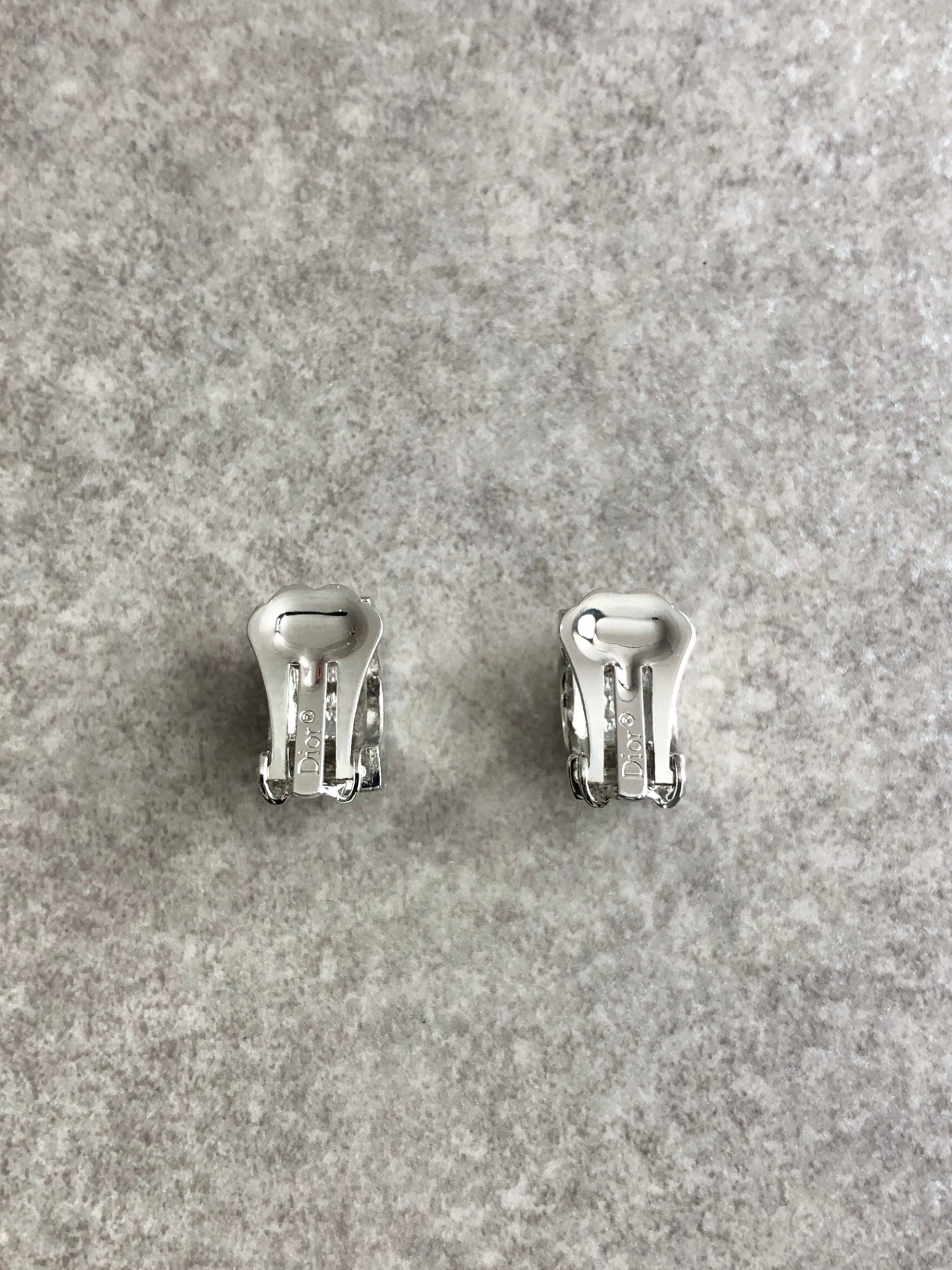 Christian Dior CD Logo Rhinestone Earrings Silver Vintage ae6s23