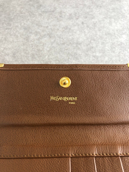 Yves Saint Laurent YSL Logo Trifold Wallet Brown Vintage bcneir