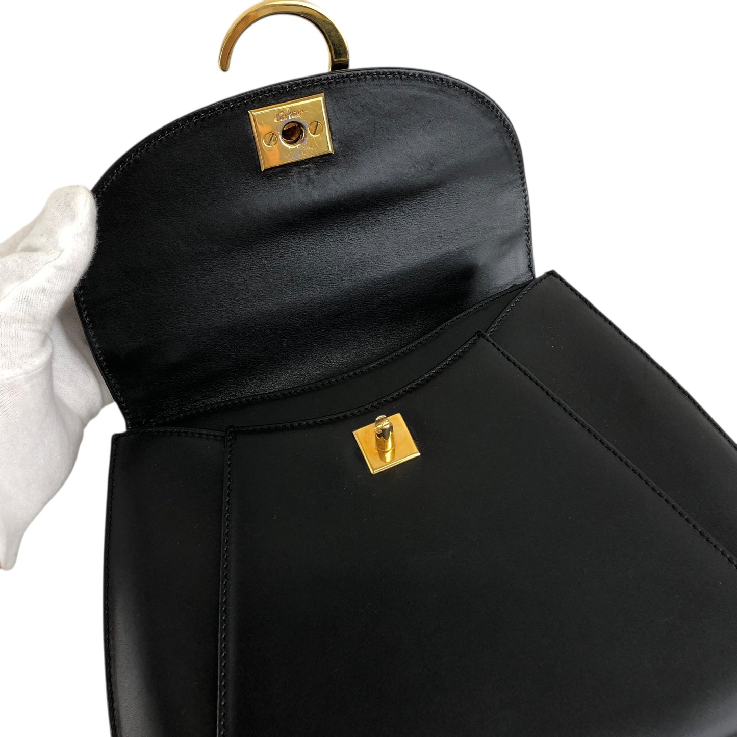 Cartier Top Handle Handbag Black Vintage dtgya8